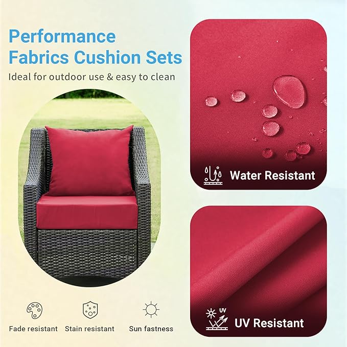 Outdoor Cushions for Patio Furniture,Outdoor Seat Cushion Set 24 x 24 x 5.75 Inch,Waterproof & Fade Resistant Outdoor Chair Cushions,Deep Patio Chair Cushion with Removable Cover,Burgundy