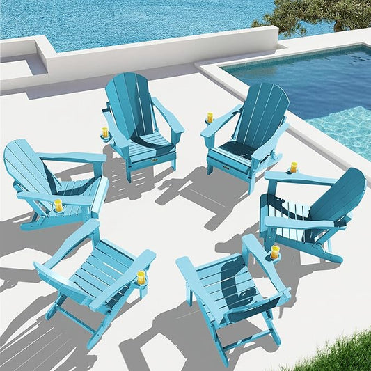 SERWALL Folding Adirondack Chair Weather Resistant Patio Chair Outdoor Chairs Set of 6 Painted Adirondack Chairs - Light Blue