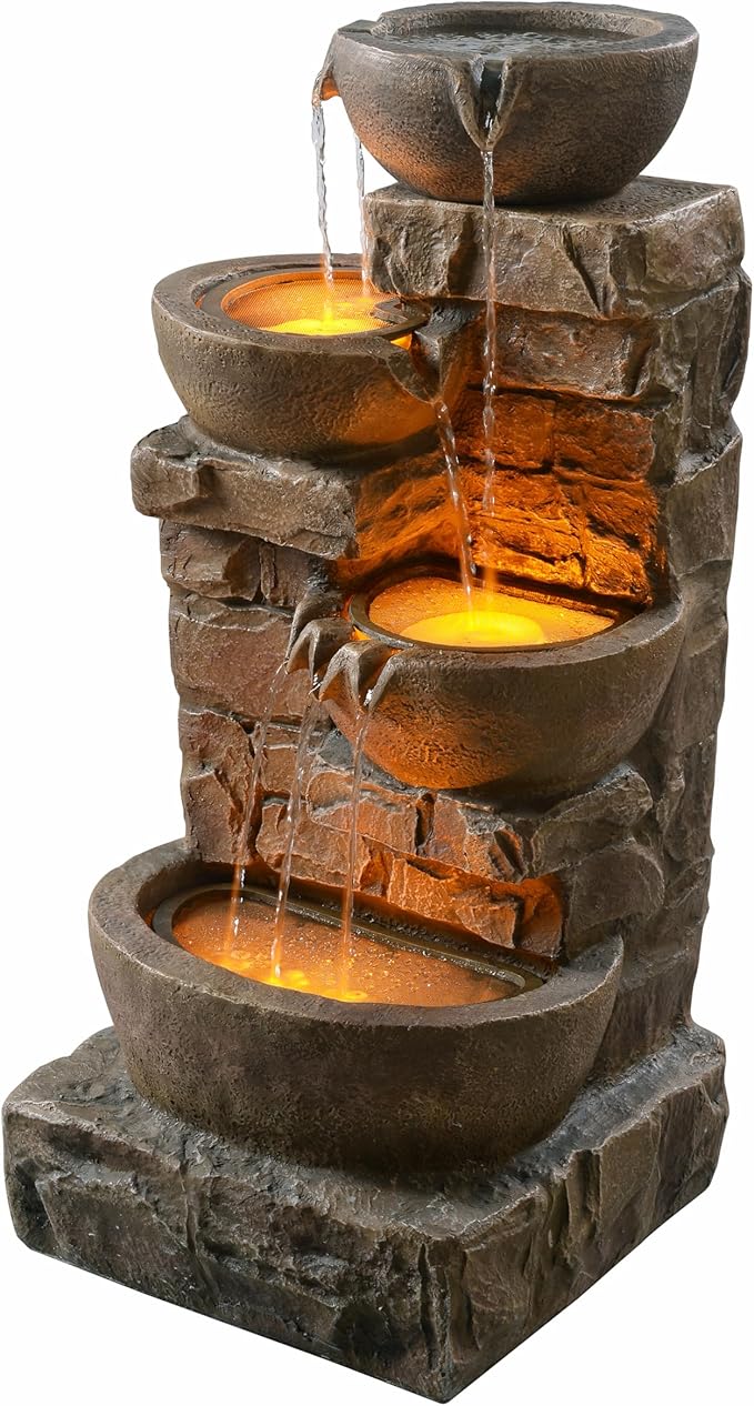 Teamson Home 33.27" Water Fountain with LED Lights, Brown