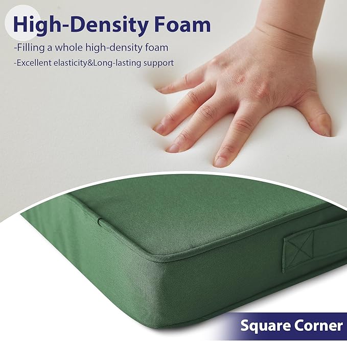 Outdoor Chair Cushions Set of 4,Waterproof Outdoor Seat Cushions for Patio Furniture,Patio Chair Cushion with Handle and Ties, Square Out Door Chair Pads,18.5" x 16" x 3", Forest Green