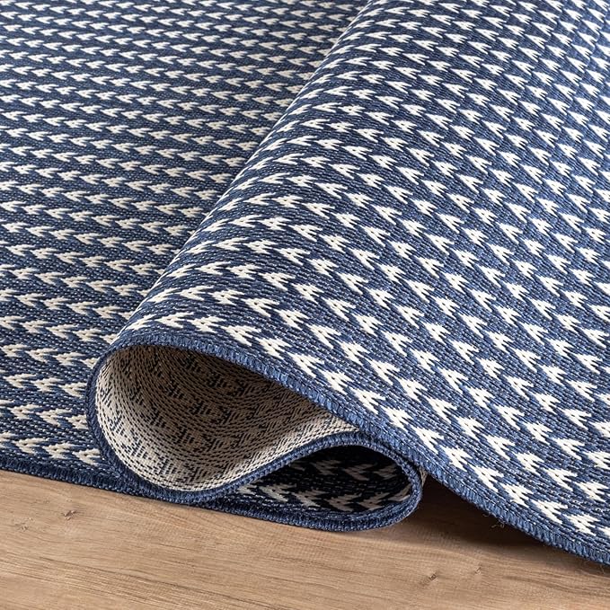 Washable Outdoor Rug 6x9 Modern Area Rugs Outdoor Carpets Striped Pattern Non Shedding Waterproof Easy Clean Patio Deck Porch Living Room Bedroom Garden RV (6 X 9 Navy)