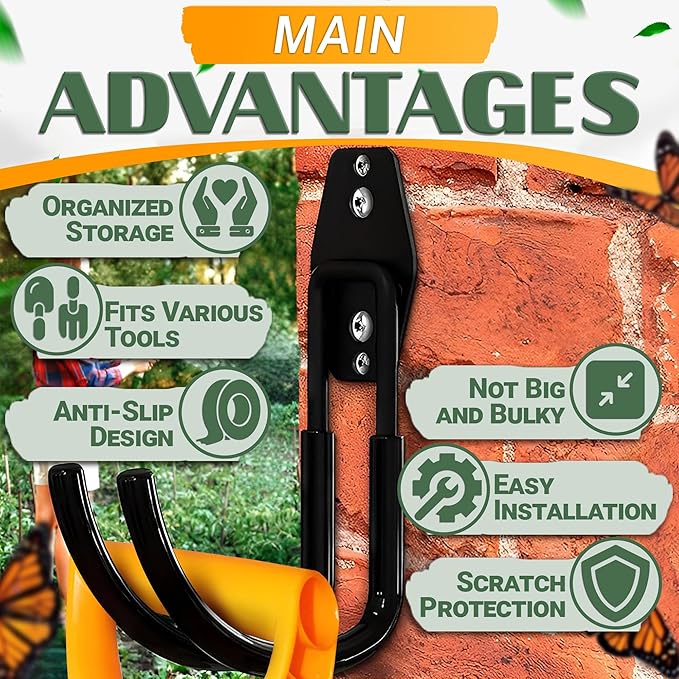 Hose Hook Wall Mount - Rust-Resistant, Scratch-Free, Strong Design, Anti-Slip Coating and Fast Setup - Garden Hose Hanger Wall Mount for Up to 66 lbs for Organizing Tools, Accessories, and Equipment