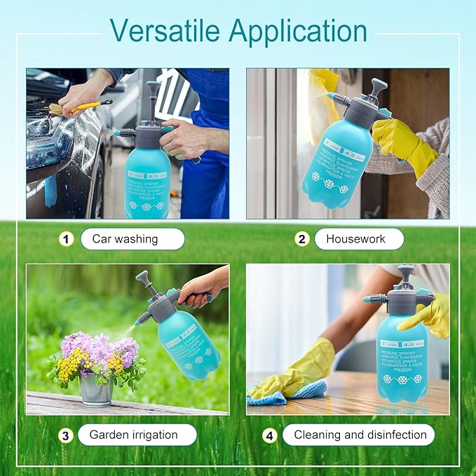 0.5 Gallon Handheld Pump Sprayer, 2L Garden Pressure Sprayer, 68oz Water Spray Bottle with Safety Valve, Adjustable Nozzle, for Watering,Plant Spraying, Home Cleaning, Fertilizing (Sky Blue)