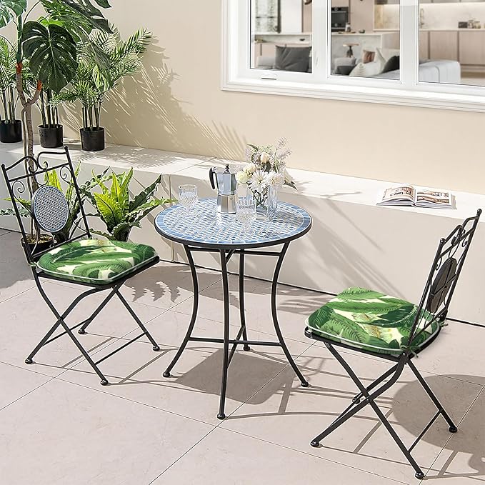 Outdoor Chair Cushions Set of 2, Water Resistant Patio Chair Pads with Ties, Seat Cushions for Home Garden Furniture Decoration, 16"x17", Swaying Palms Green