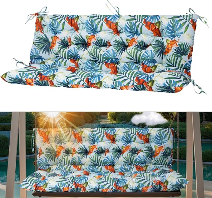 2-3 Seat Swing Replacement Cushion, Outdoor Bench Cushions with Backrest Thicken 4", Patio Furniture Garden Porch Loveseat Glider Pad Anti-Fading Waterproof (Hawaiian Flower, 40x60in)