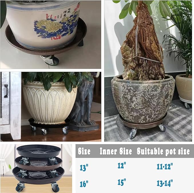3 Packs Metal Plant Caddy with Wheels 13" Rolling Plant Stand Heavy Duty Plant Dolly with Casters for Indoor and Outdoor Large Planter Casters Potted Plant Mover,Copper
