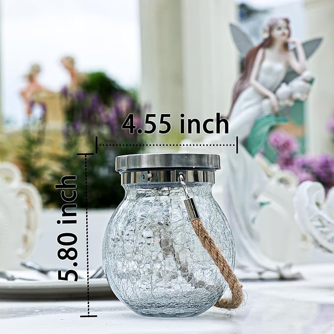 Cooo 6 Pack Valentines Day Gifts for Him Her Solar Lanterns Waterproof Outdoor Heavy Crackle Glass 30 LED Warm Firefly Lights Solar for Women Mom Grandma Outdoor Table Lamps Garden Yard Decor