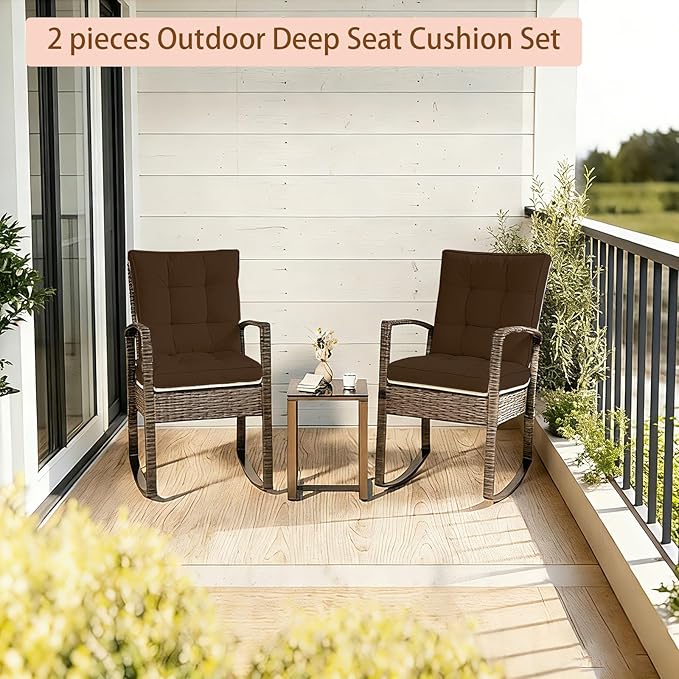 2 Piece Outdoor Patio Chair Cushions, Fade Resistant Outdoor Cushions for Patio Furniture, 6 inch Thickened Rocking Chair Cushions Set (Coffee Brown, 24x24x6 inch - 2 Pieces)