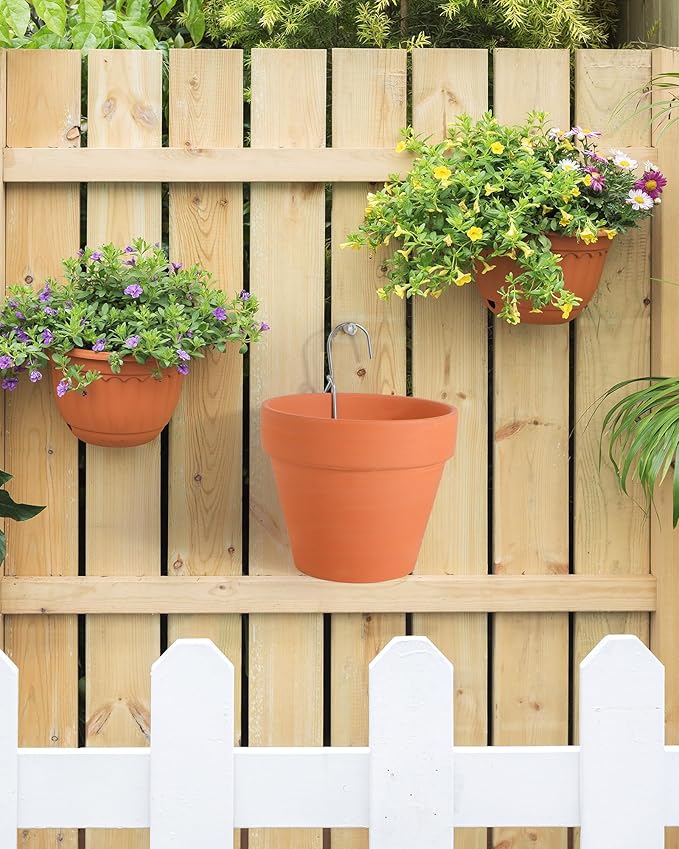 10 Packs Terracotta Pots Hanger Hooks,Sturdy Thick Stainless Steel Plant Hanger,Flower Pot Holders for Clay Pots,Wall and Fence Mounted Plant Holder,Terra Cotta Pot Hanging Holders(Side Hang,10Pack)