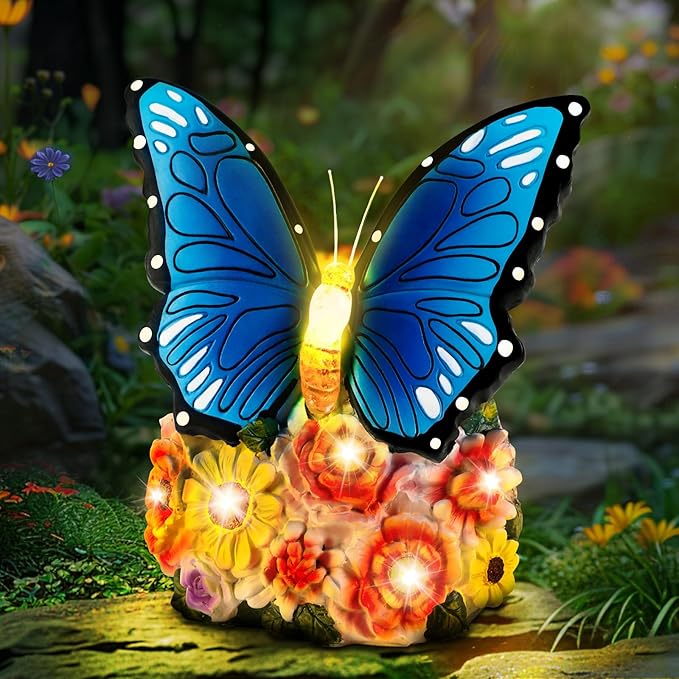 Linkax Butterfly Gifts for Women Mom Grandma Sister, Grandma Christmas Gifts, Butterfly Statue Solar Lights Outdoor Garden Decor for Outside Yard Patio Balcony Front Porch Home Decorations Ornaments