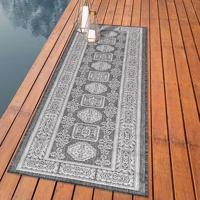 Keen Home Design Terrace Outdoor Runner Rug - 26"x67" Washable Indoor/Outdoor Rug for Patio, Kitchen, Balcony, Beach, Garden, Deck and Porch, Size: 2'2" x 5'7", Trend Black