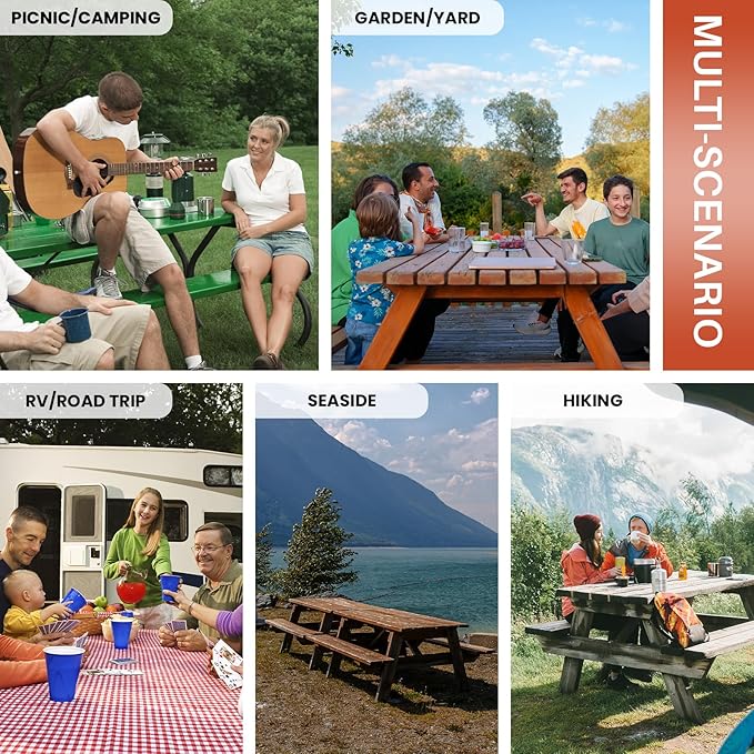 3 Piece Picnic Table Cover with Bench Covers Fitted Camping Table Cloths for 6Ft Tables Camper Travel Trailer Must Haves Motorhome Garden Tools Couple Wife Husband Boyfriend Girlfriend Gift