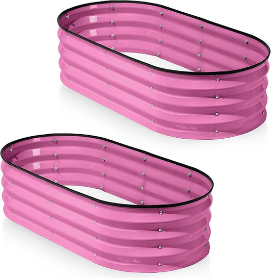 Plant & Plot Galvanized Raised Garden Beds Outdoor // 4×2×1 ft (2-Pack) Planter Raised Beds for Gardening, Vegetables, Flowers (Pink) // Large Metal Garden Box