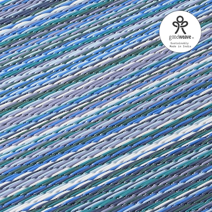 Fab Habitat Outdoor Rug - Waterproof, Fade Resistant, Crease-Free - Premium Recycled Plastic - Striped - Patio, Deck, Porch, Balcony, Laundry Room - Cancun - Indigo - 4 x 6 ft
