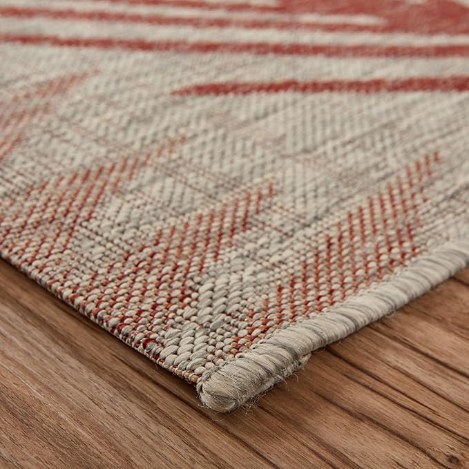 LR Home 8x10 Indoor/Outdoor Area Rug for Home Decor | Coastal Palm Leaf Large Size Carpet for Living Room, Bedroom, Playroom, Patio, Garden | Modern Farmhouse Rug | Red/Beige