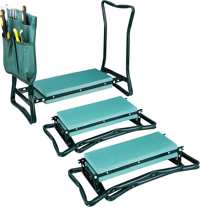 HomGarden Folding Garden Kneeler Seat Bench Stool w/Soft Kneeling Pad and Large Tool Pouch Foldable Gardener Stool (3 Sets)