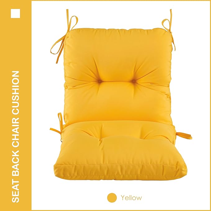 Outdoor Indoor Seat/Back Chair Tufted Cushion,All-Weather Patio Chair Cushion with Ties,for Patio Furniture,Yellow