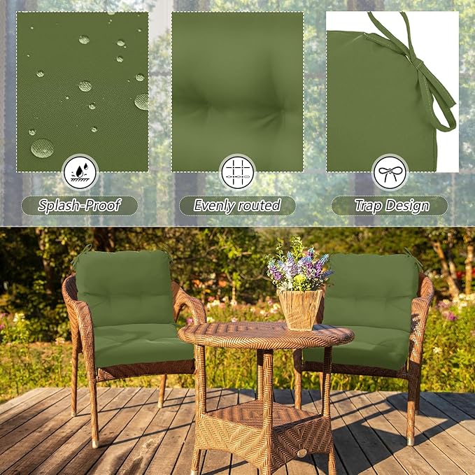 Geetery Set of 4 High Back Wicker Patio Chair Cushions for Outdoor Furniture 41.74x20.87x3.94 Inch Waterproof Thick Replacement Seat Pads with Non Slip Ties for Porch, Deck, Lawn & Garden(Moss Green)