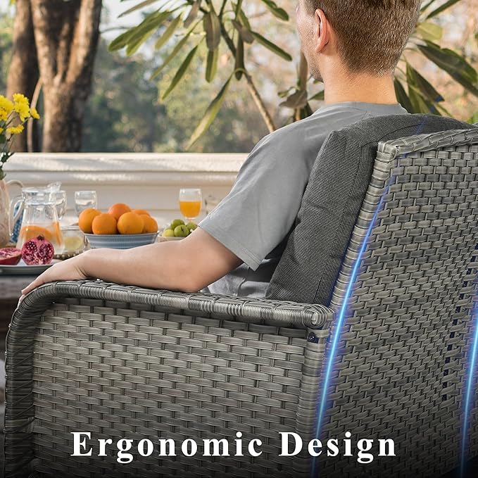 6-Piece Wicker Patio Furniture Set, All-Weather Rattan Conversation Bistro Loveseat Chair and Table Set for Backyard, Balcony and Deck with Soft Cushions and Metal Table(Black)