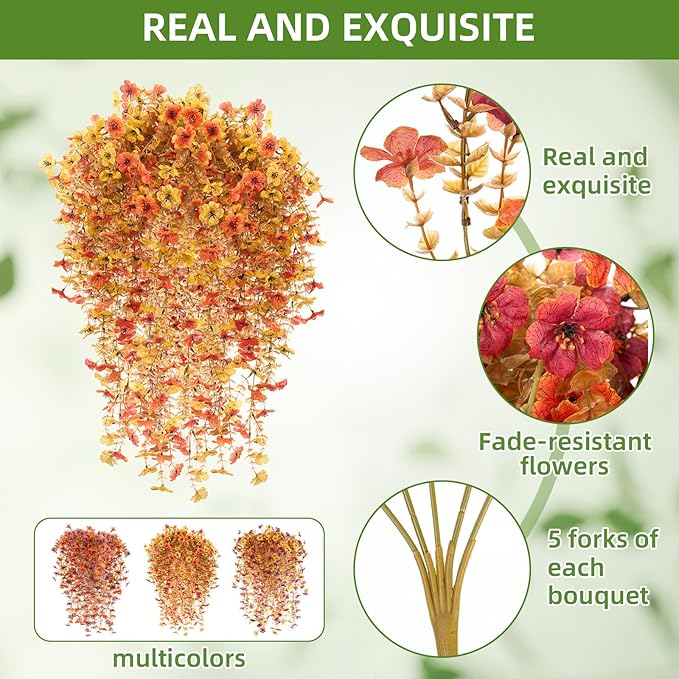Hoteam 24 Pack Artificial Fall Hanging Flowers Plants for Outdoors Autumn 30 Inch UV Resistant Fake Plastic Faux Plants Bulk for Planter Porch Patio Yard Garden Wedding Wall Indoor