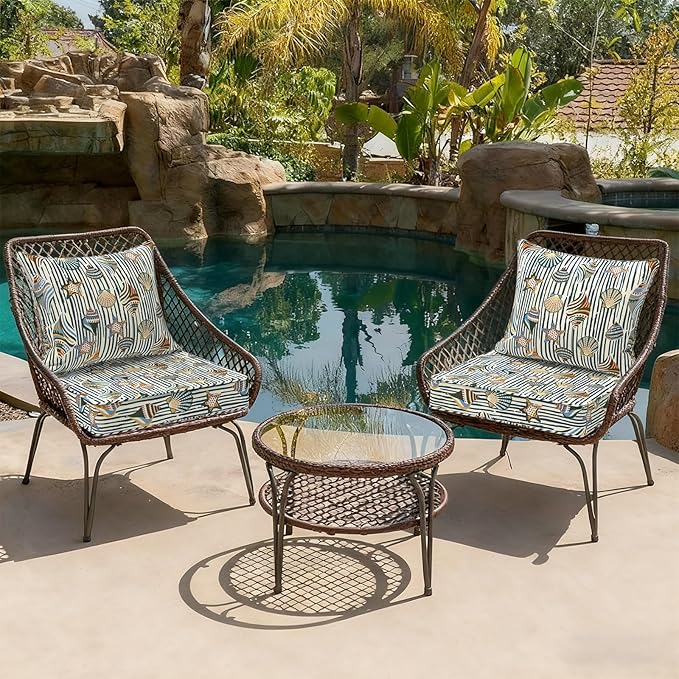 Outdoor Deep Seat Cushion Set, Water Repellent 22"x22" Patio Thick Cushions Replacement with Seat & Back Pillow for Patio Sofa, Wicker Chair, Couch - Crayon Shells