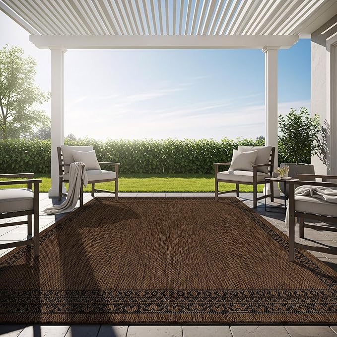 Washable Outdoor Rug 10x14 Modern Area Rugs Outdoor Carpets Bordered Pattern Non Shedding Waterproof Easy Clean Patio Deck Porch Living Room Bedroom Garden RV (10 X 14 Gold)