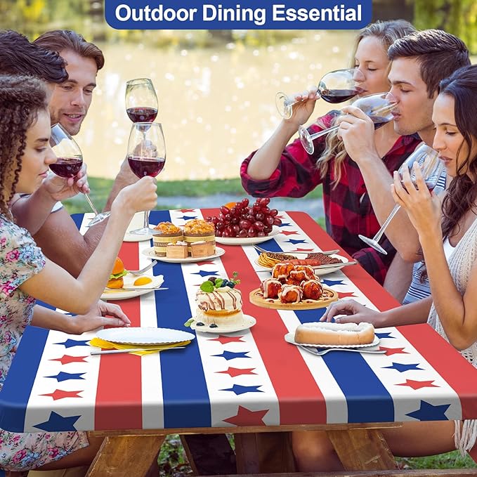 pickyNproud Picnic Table Cover with Bench Covers Portable Table Cloth Built-in Storage Pocket Picnic Table Covers with Elastic Waterproof Camping Essentials for RV Camping