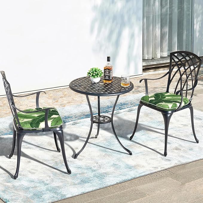 Outdoor Chair Cushions Set of 2, Water Resistant Patio Chair Pads with Ties, Seat Cushions for Home Garden Furniture Decoration, 16"x17", Swaying Palms Green