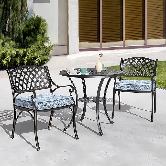 Outdoor Chair Cushions 22x22x3 Inch, Patio Seat Cushion Furniture Swing Set of 2, Water Repellent Chairs Wicker Cushion Pads with Couch Sofa in Garden, Medallion Blue