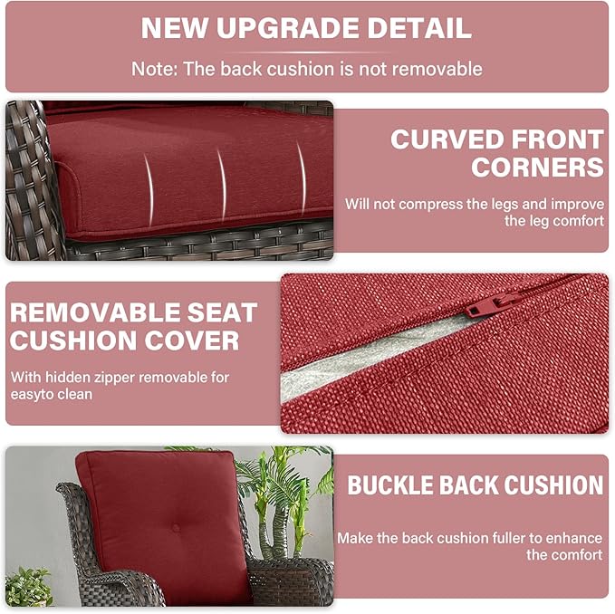 Outdoor Chair Cushions 9 Sets - 22 * 24" Patio Furniture Cushions with Removable Cover, 28D High Density Sponge Filling Outdoor Patio Cushions for Chairs, Rocker, Sofa and Loveseat - Red