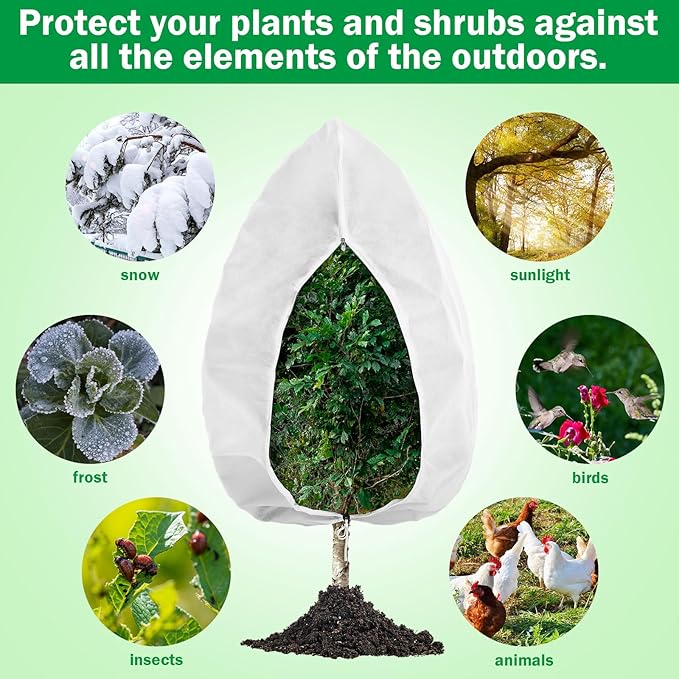 1 Pcs 10 x 10 ft Plant Covers Freeze Protection Extra Large Frost Cloth Plant Covers with Zipper Drawstring Winter Cold Weather Frost Blankets for Outdoor Palm Fruit Tree and Shrubs (White)