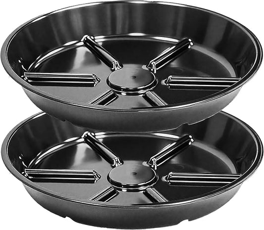 Plant Saucer Pot Tray 14 inch, 2 Packs Flower Planter Saucers and Drip Trays, Heavy Duty Round Plastic Flower Plant Dish Pant Plate to Catch Water for Indoor & Outdoor, Black