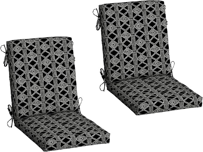 Arden 2-Pack Outdoor Patio Dining Chair Cushion, 20x44, Rain-Proof Seat Pad, Fade-Resistant Outdoor Cushion Black Global Stripe