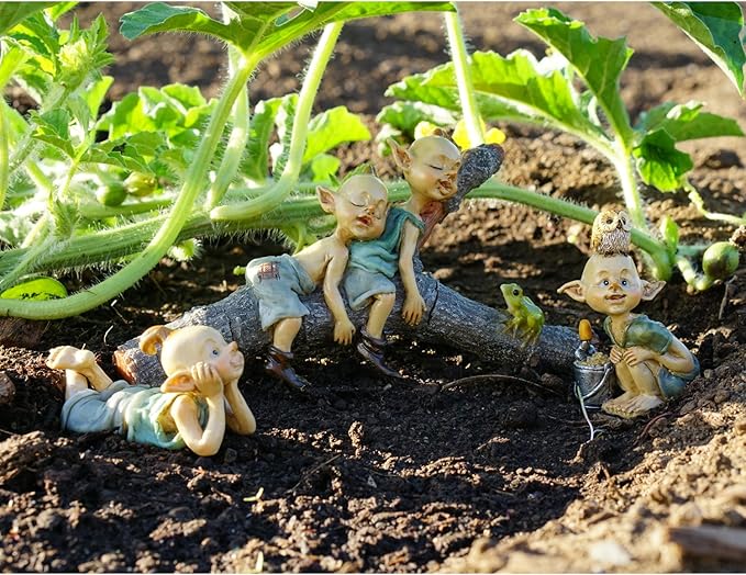 Top Collection Miniature Fairy & Terrarium Twin Garden Pixies Napping on Tree Log Statue, Small