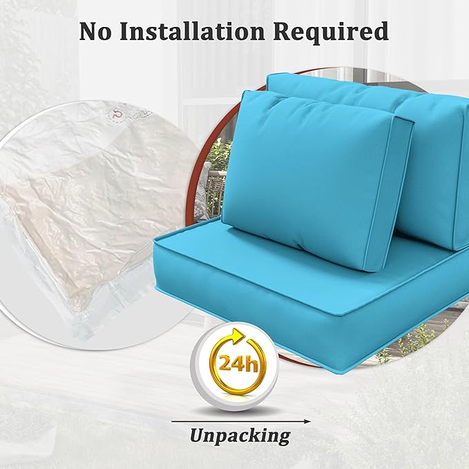14-Piece Outdoor Cushions for Patio Furniture Thick Outdoor Chair Cushions 5" Foam High-Density Water-Resistant Deep Seat Cushion for 6-Seat Sectional Sets Liner&Cover Lake Blue