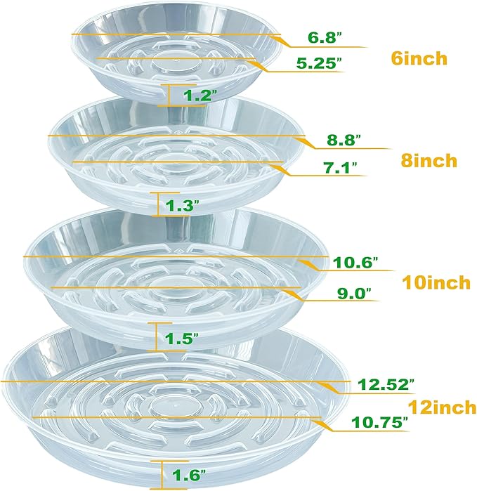 20 Packs Plant Saucer Pot Tray, 6 8 10 12 inch Clear Flower Planter Saucers and Drip Trays, Plastic Flower Planter Saucers for Indoors Outdoors, Heavy Durable Plant Plate Water Catcher