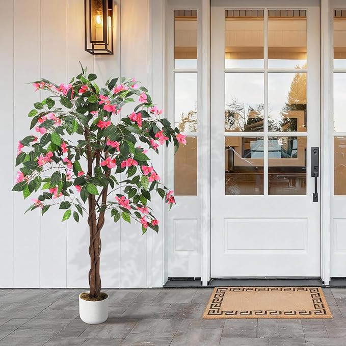 4FT Artificial Bougainvillea Tree, Faux Silk Bougainvillea Plant in Pot, Indoor Outdoor Decor, Potted Faux Flower Tree for Home Office Garden Living Room