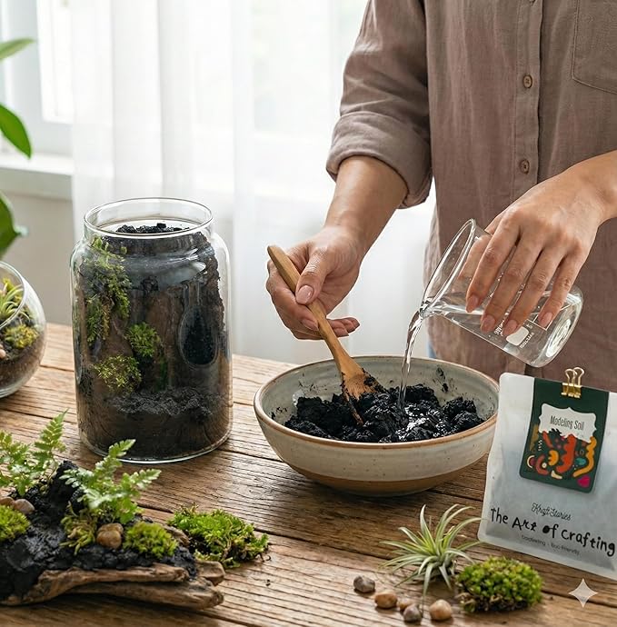 Terrarium Modeling Soil Mix, Glass-Adhesive, Terrarium Substrate, Adhesive Soil, Moss Wall, Vertical Natural-Looking for Miniature Scenes, Fairy Gardens & Plant Displays (16 oz)