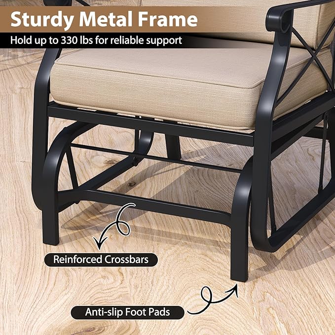 Tangkula Outdoor Glider Rocking Chair, Patio Gliding Chair Furniture with Metal Frame and Thick Cushions for Porch, Balcony, Garden and Yard (2 Pack)
