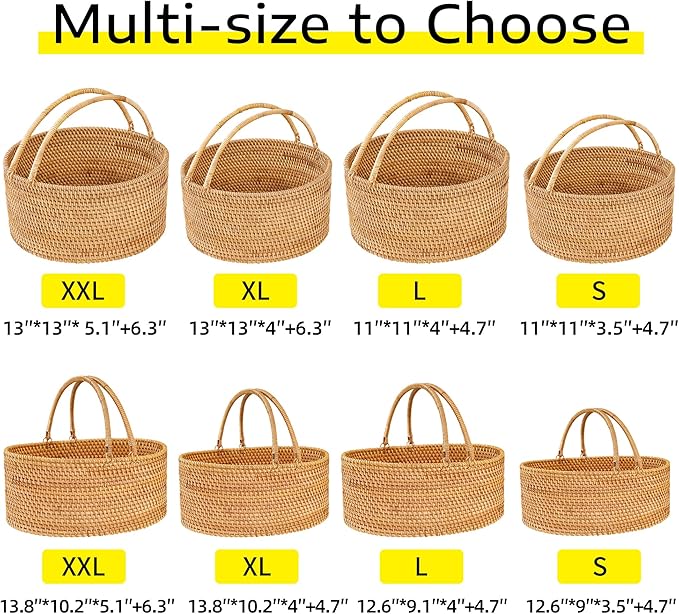 Rattan Picnic Basket with Handles, Large Wicker Basket Gift Basket for Wedding, Camping(15"×13"×8")