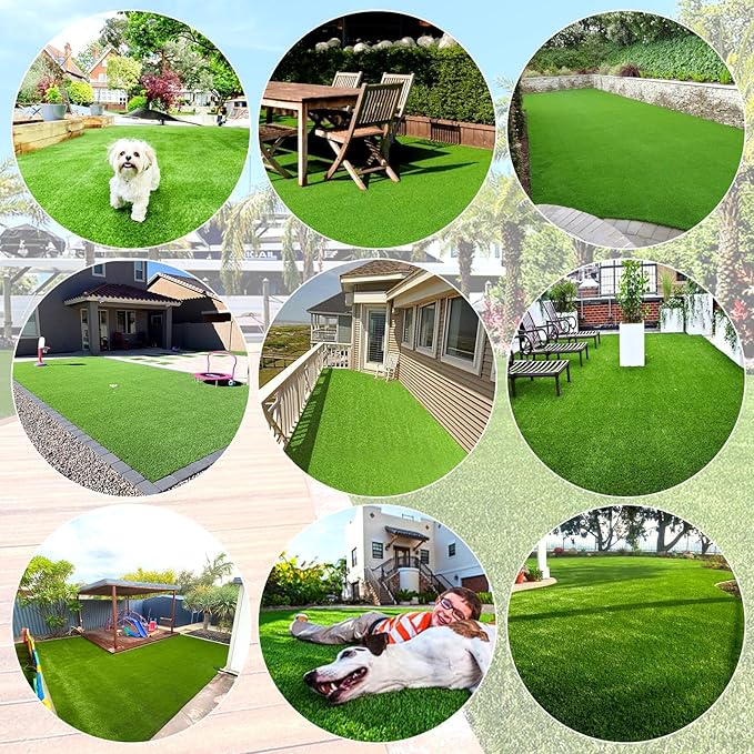 Artificial Grass Turf Lawn Outdoor Fake Grass Rug 4 Feet x 7 Feet for Garden Landscape Balcony Decoration Synthetic Grass Carpet Dog Grass Mat with Drainage Holes