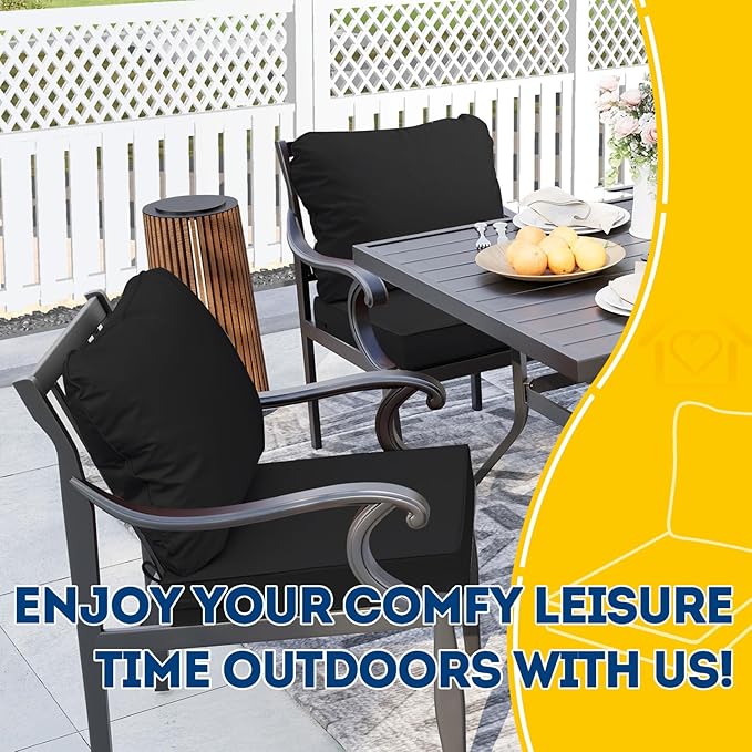 AAAAAcessories Outdoor Seat Cushions for Chairs, Fade-Resistant, Waterproof Patio Furniture Replacement Cushions, 21" x 21" x 3" + 21" x 17", Charcoal Black