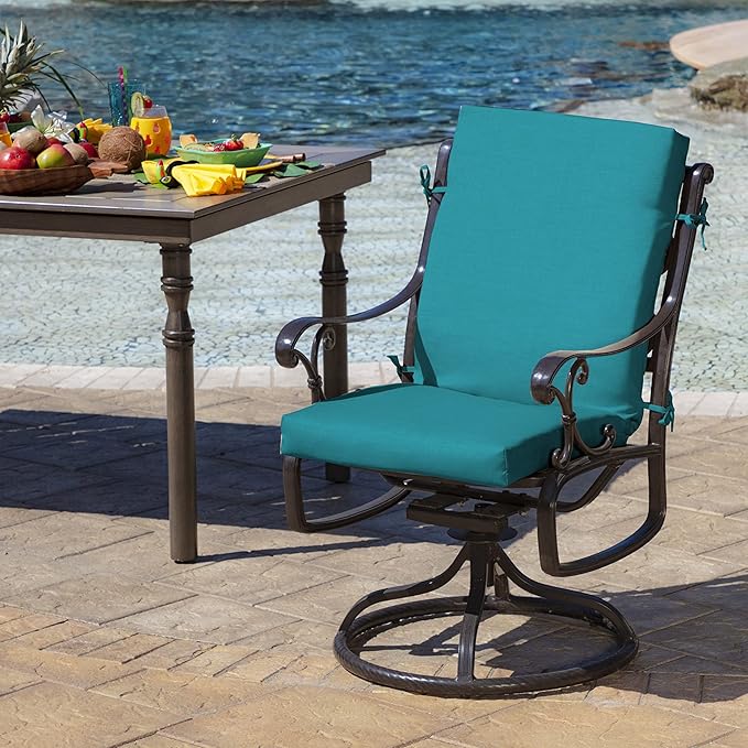 Arden Outdoor Patio Dining Chair Cushion, 20x44, Rain-Proof Seat Pad, Fade-Resistant Outdoor Cushion Lake Blue Leala