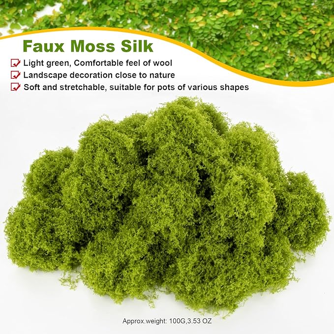 Fake Green Moss - MAQIHAN Artificial Moss for Plants Indoor Faux Grass for Planters Fake Grass Decor for DIY Decorating Craft Art Potted Wedding Accessories Fairy Garden Accessories (3.53 OZ)