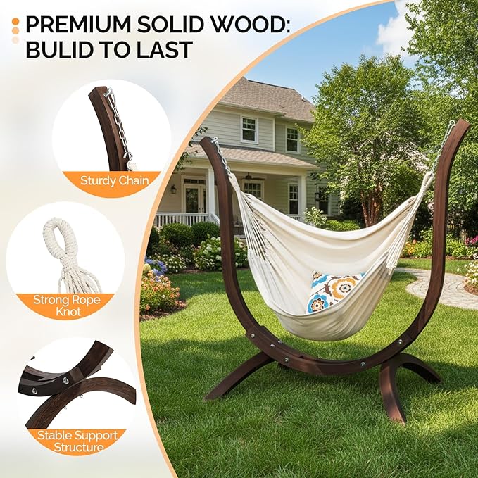 ONCLOUD Solid Beautiful Wood Hammock Chair Stand – Elegant Design for Various Hammock Chairs,Decoration for Patio, Garden,Yard，550 LBS