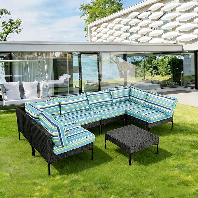 Patio Furniture Cushions, 14 Pieces Water-Resistant Outdoor Replacement Cushions, Sectional Sofa Cushions for 6-Seats Rattan Wicker Patio Conversation Sets (Aurora Colours)