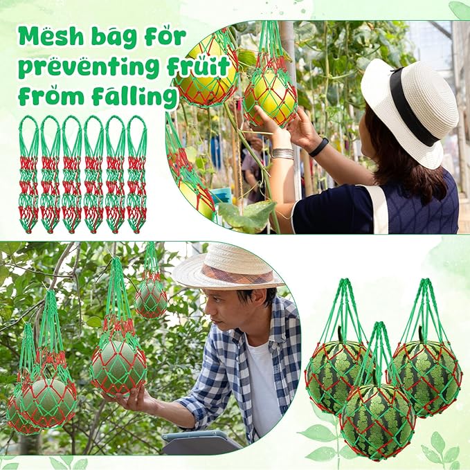 Nuenen 12 Pcs Watermelon Net Melon Hammock Melon Cradle Plant and Garden Supports Pumpkin Support Hanging Bag Protects Watermelons, Honeydew, Squash, Cantaloupes (Red,Green)