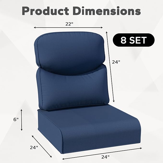 Joyside Outdoor Chair Cushions Set, 24x24 Inch Smile Patio Furniture Cushions, 6’’ Thick, Water Resistant & Fade Resistant, Outdoor Replacement Cushions for Seat and Sofa
