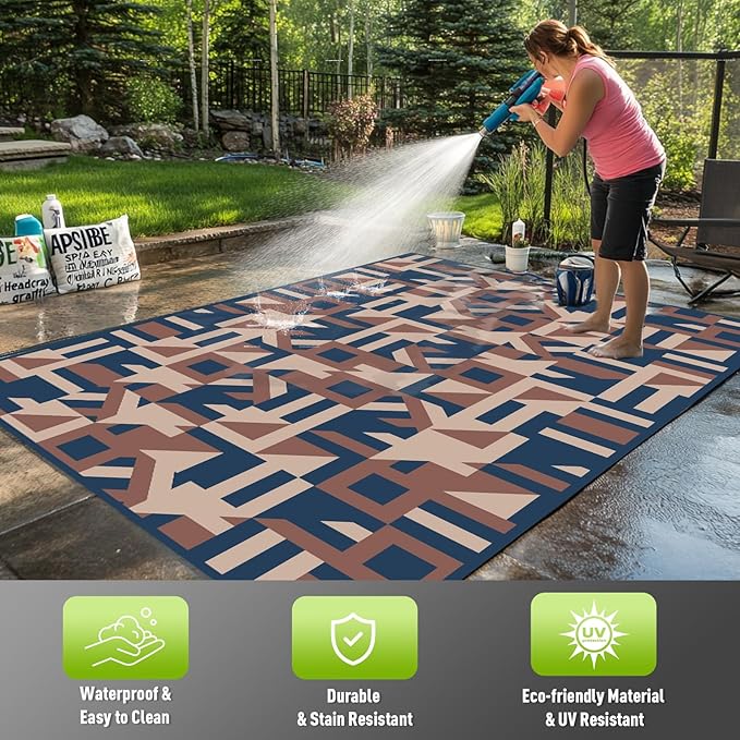 WILDROOTS 5x8 Feet Texture Pattern Plastic Outdoor Rug, Stain Resistant Waterproof Reversible Outdoor Patio Rug, Fade Resistant Camping Rug