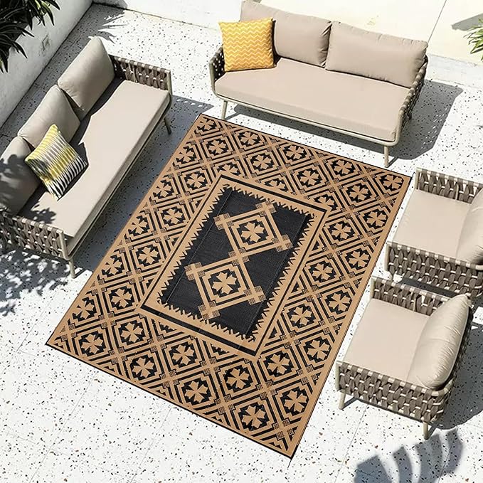 Tent Rug,Tent MatOutdoor Rugs Clearance Waterproof Camping Rug for Outside Your Rv Plastic Straw Black Reversible Outside Mat Durable Edges Patio,Porch,Rv Camping Mat